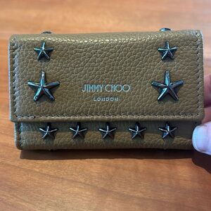 Jimmy Choo Neptune Star Studs Key Case Holder in Brown Leather